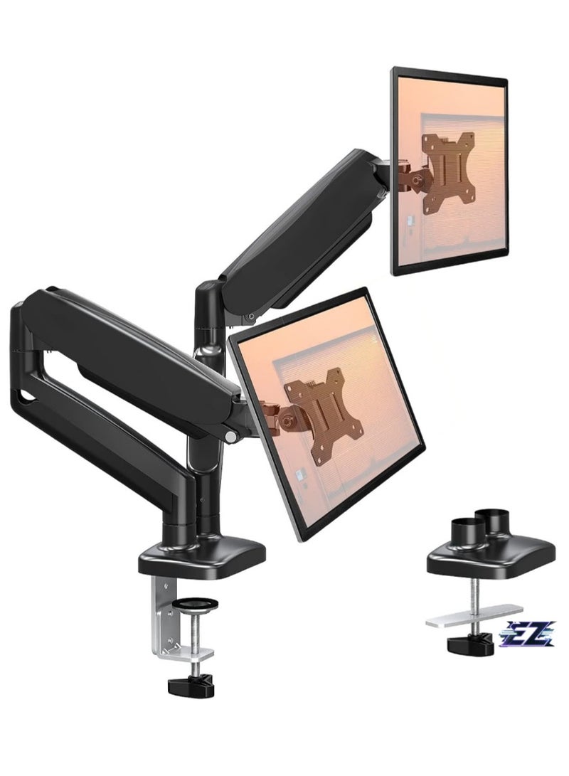 ELTRAZONE Dual Monitor Arm Adjustable Gas Powered Ergonomic PC Monitor Stand for Most 13-32 Inch Monitors with VESA 75x75/100x100, with C-Clamp and Grommet Base, Gas Spring Monitor Arm - Image 1