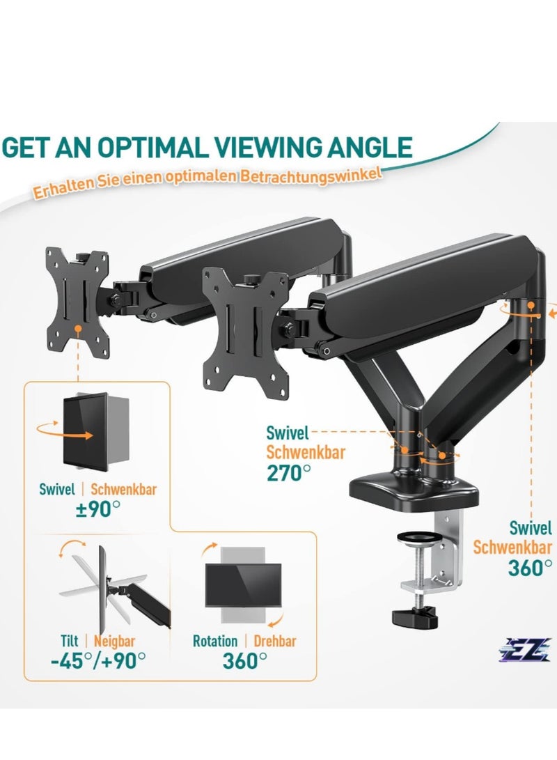 ELTRAZONE Dual Monitor Arm Adjustable Gas Powered Ergonomic PC Monitor Stand for Most 13-32 Inch Monitors with VESA 75x75/100x100, with C-Clamp and Grommet Base, Gas Spring Monitor Arm - Image 2