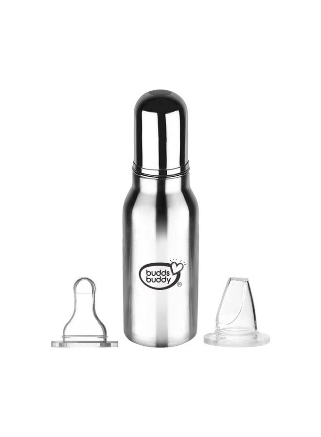BuddsBuddy 2 In 1 Bravo Regular Neck New Baby Feeding Bottle Made With High Grade Stainless Steel; Rust Free Feeding Bottle With Nipple ; Leak Proof Baby Bottle ; With Extra Sipper Spout ; 240 Ml - Image 2