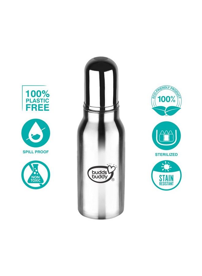 BuddsBuddy 2 In 1 Bravo Regular Neck New Baby Feeding Bottle Made With High Grade Stainless Steel; Rust Free Feeding Bottle With Nipple ; Leak Proof Baby Bottle ; With Extra Sipper Spout ; 240 Ml - Image 3