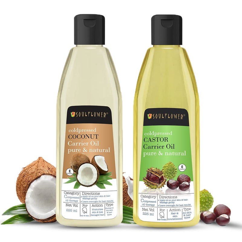 Soulflower Soulflower Castor Oil Coconut Oil for Hair Growth Hair Fall Control Moisturizing Skin Nourishment Massage 100 Pure Natural Ecocert Cosmos Organic Certified Pack of 2225ml Each - Image 2