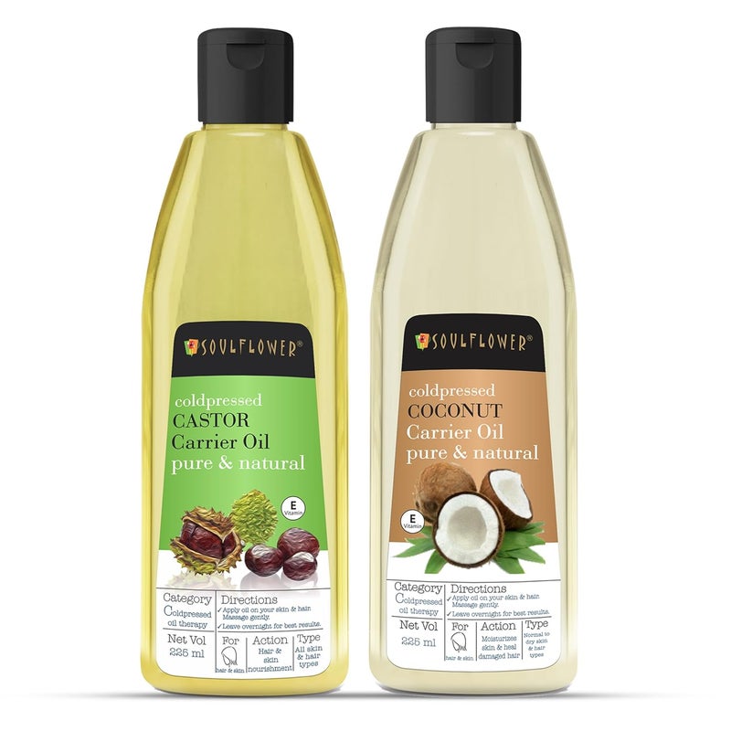 Soulflower Soulflower Castor Oil Coconut Oil for Hair Growth Hair Fall Control Moisturizing Skin Nourishment Massage 100 Pure Natural Ecocert Cosmos Organic Certified Pack of 2225ml Each - Image 1