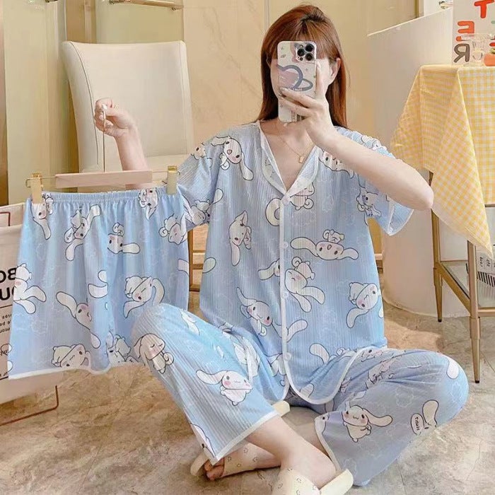 Shake Voice Live Micro Business Explosions Summer Short Sleeve Pajamas Three-Piece Set Korean Sweet Cute Cardigan Womens Home Clothes 878# - Image 4