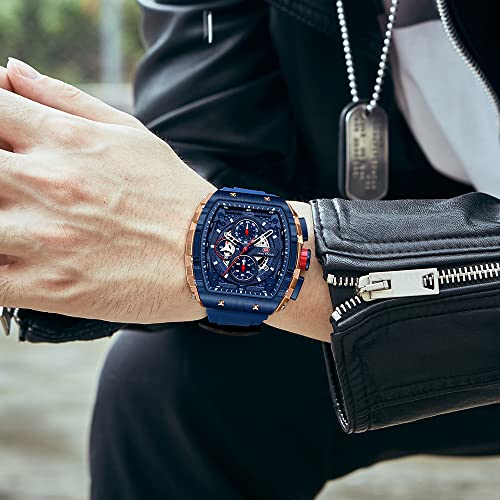 MF MINI FOCUS Men's Watch Fashion Tonneau Wrist Watches (Chronograph/Waterproof/Luminous/Calendar) Silicon Strap Quartz Watches for Men (Black & Golden) - Image 3