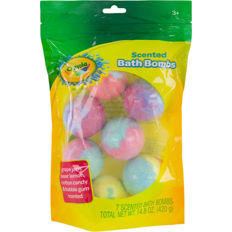 Crayola Colorful Scented Bath Bombs for Kids, Color You Bath Non-Toxic Bathbomb Fizzies for Boys Girls Holiday Stocking Stuffer, Grape Jam, Laser Lemon, Cotton Candy, & Bubble Gum Scents - Image 2