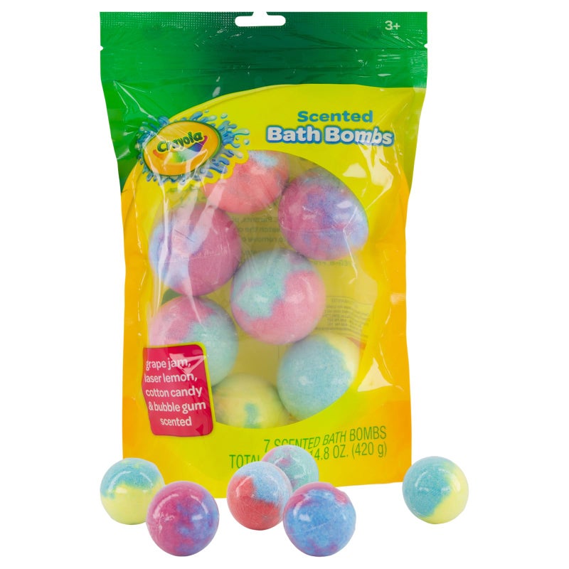 Crayola Colorful Scented Bath Bombs for Kids, Color You Bath Non-Toxic Bathbomb Fizzies for Boys Girls Holiday Stocking Stuffer, Grape Jam, Laser Lemon, Cotton Candy, & Bubble Gum Scents - Image 1
