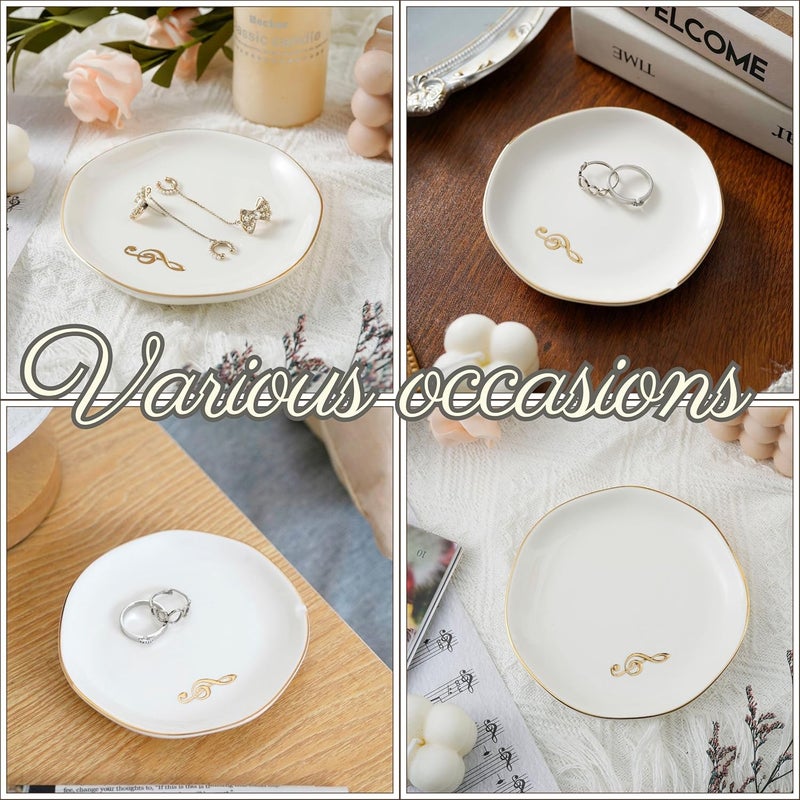INNObeta InnoBeta Music Lover Gifts Ceramic Jewelry Tray Gifts for Music Lovers Decorative Trinket Dish for Rings Earrings Necklaces Christmas Music Lovers Gifts for Women 475 White Surface Gold - Image 3