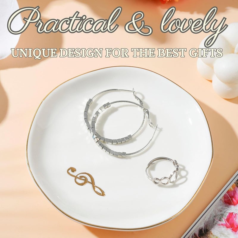 INNObeta InnoBeta Music Lover Gifts Ceramic Jewelry Tray Gifts for Music Lovers Decorative Trinket Dish for Rings Earrings Necklaces Christmas Music Lovers Gifts for Women 475 White Surface Gold - Image 2