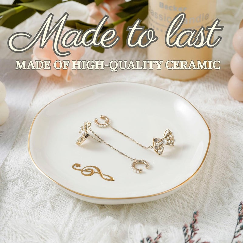 INNObeta InnoBeta Music Lover Gifts Ceramic Jewelry Tray Gifts for Music Lovers Decorative Trinket Dish for Rings Earrings Necklaces Christmas Music Lovers Gifts for Women 475 White Surface Gold - Image 5