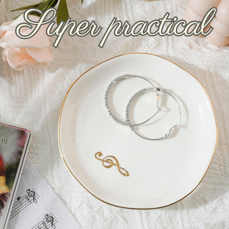INNObeta InnoBeta Music Lover Gifts Ceramic Jewelry Tray Gifts for Music Lovers Decorative Trinket Dish for Rings Earrings Necklaces Christmas Music Lovers Gifts for Women 475 White Surface Gold - Image 4