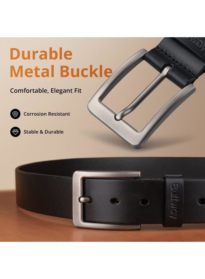 Buffway Mens Belt Heavy Duty Italian Leather Causal Dress Belts for Men with Classic Buckle - 44” Black - Image 3