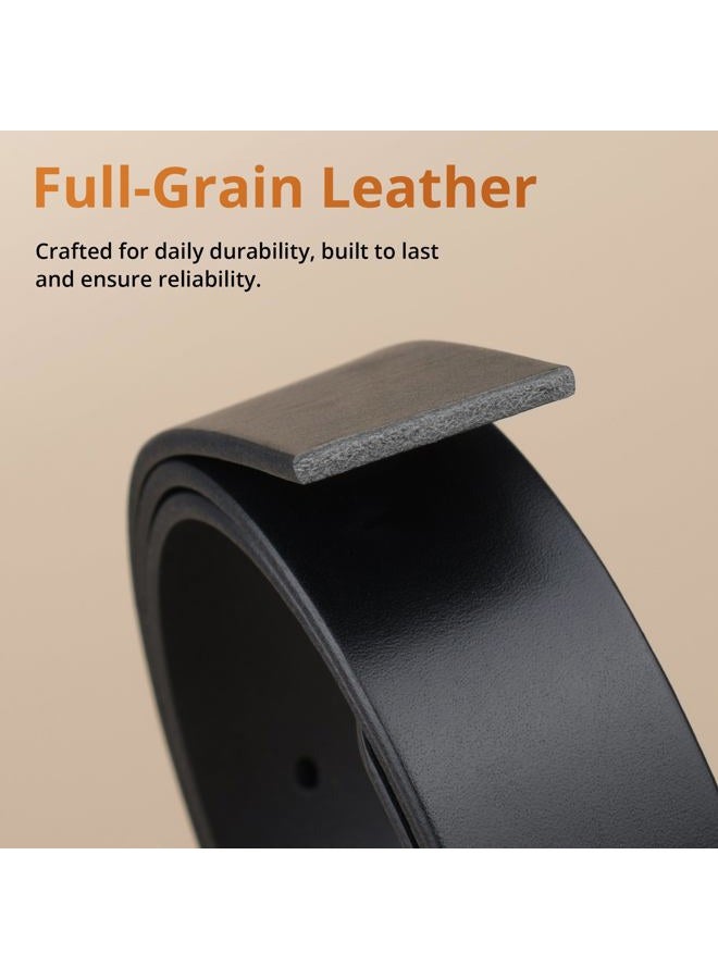 Buffway Mens Belt Heavy Duty Italian Leather Causal Dress Belts for Men with Classic Buckle - 44” Black - Image 4