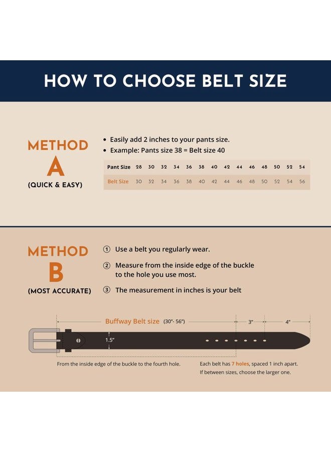 Buffway Mens Belt Heavy Duty Italian Leather Causal Dress Belts for Men with Classic Buckle - 44” Black - Image 5
