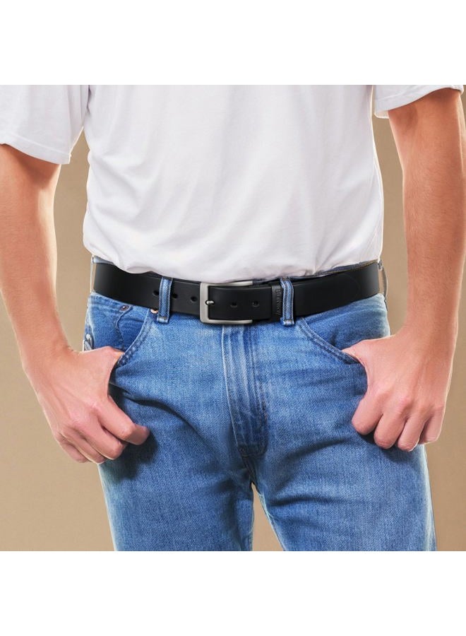 Buffway Mens Belt Heavy Duty Italian Leather Causal Dress Belts for Men with Classic Buckle - 44” Black - Image 2