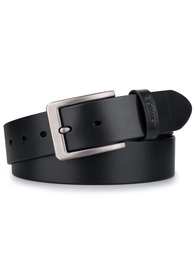 Buffway Mens Belt Heavy Duty Italian Leather Causal Dress Belts for Men with Classic Buckle - 44” Black - Image 1