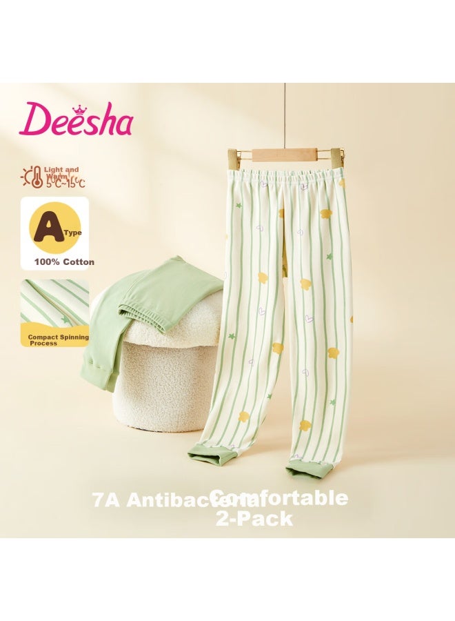 Deesha 7a Antibacterial Pure Cotton Girls' Thermal Underwear Pants Two-pack - Image 1