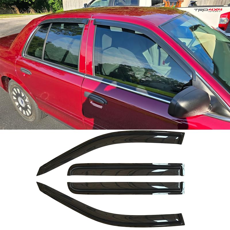 Puermto 94228 Sunproof Waterproof Side Window Wind Deflector Rain Guards Visor fit for 19922011 Mercury Grand Marquis Excludes Landau Roof 9811 Crown Vic Short Rears 2003 Marauder