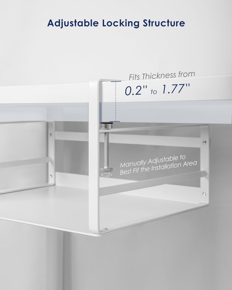 Nxconsu 2Pack Under Shelf Storage Basket Organizer Hanging Holder for Kitchen Cabinet Pantry Cupboard Desk Bookshelf Organization Space Saver Heavy Duty Slide-in Adjustable Mounting Clamp White Large - Image 3