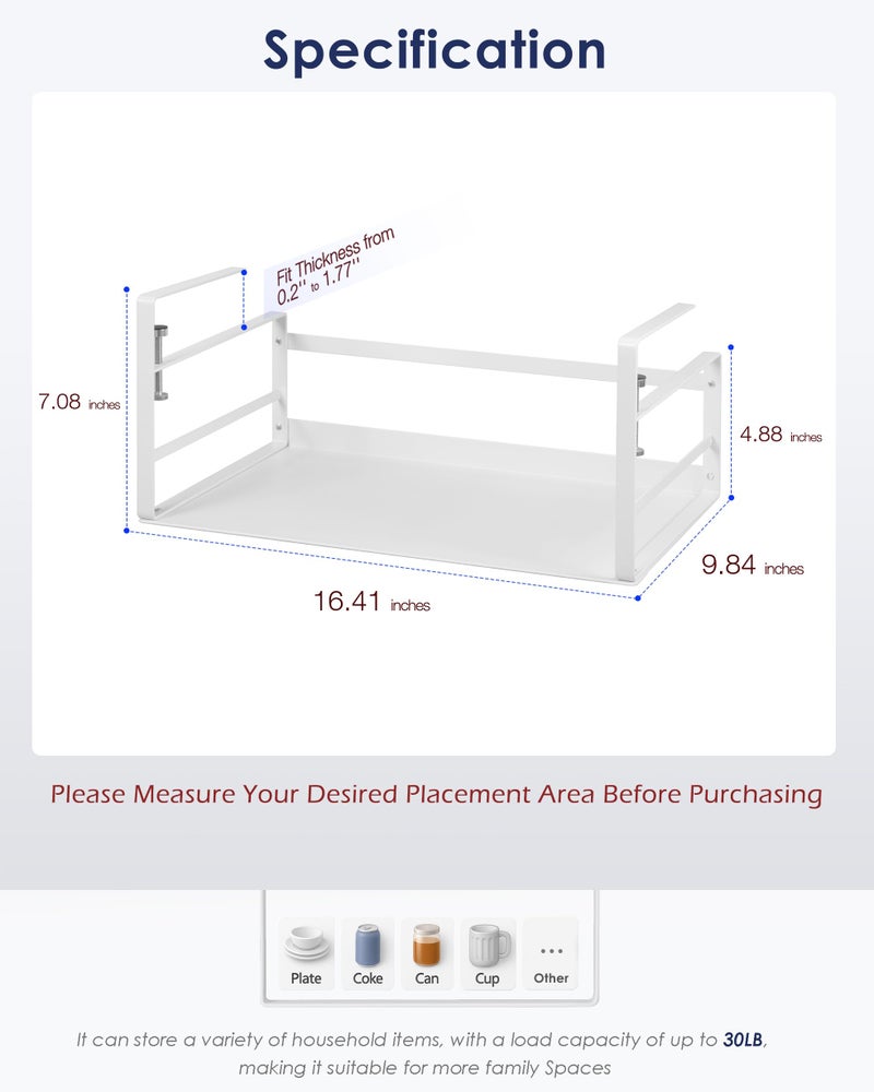Nxconsu 2Pack Under Shelf Storage Basket Organizer Hanging Holder for Kitchen Cabinet Pantry Cupboard Desk Bookshelf Organization Space Saver Heavy Duty Slide-in Adjustable Mounting Clamp White Large - Image 2