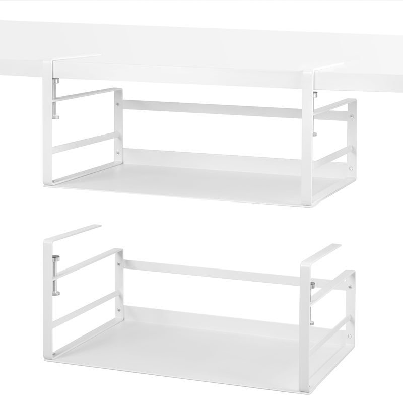 Nxconsu 2Pack Under Shelf Storage Basket Organizer Hanging Holder for Kitchen Cabinet Pantry Cupboard Desk Bookshelf Organization Space Saver Heavy Duty Slide-in Adjustable Mounting Clamp White Large - Image 1