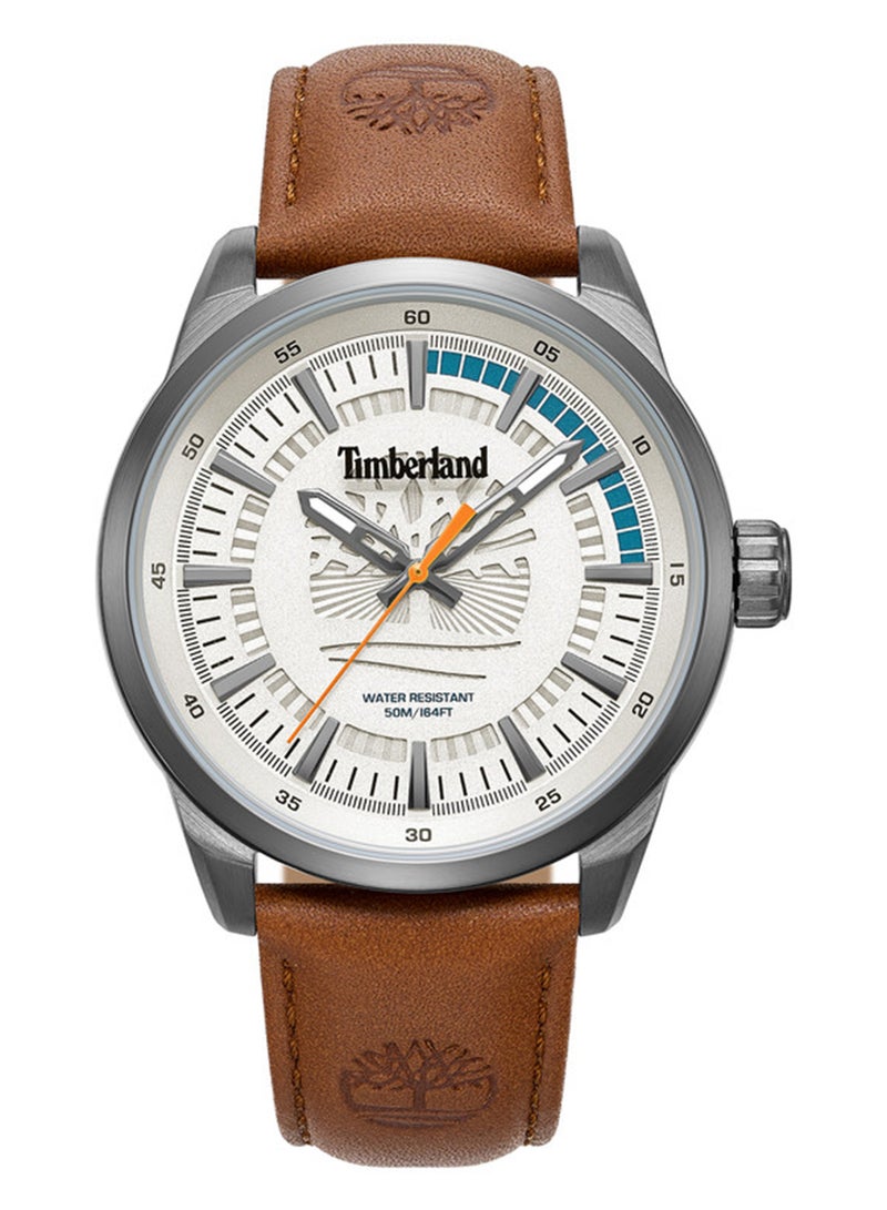 Timberland Men Lanigan Warm Grey Dial Leather Strap Analog Watch for Men, 44mm - Image 1