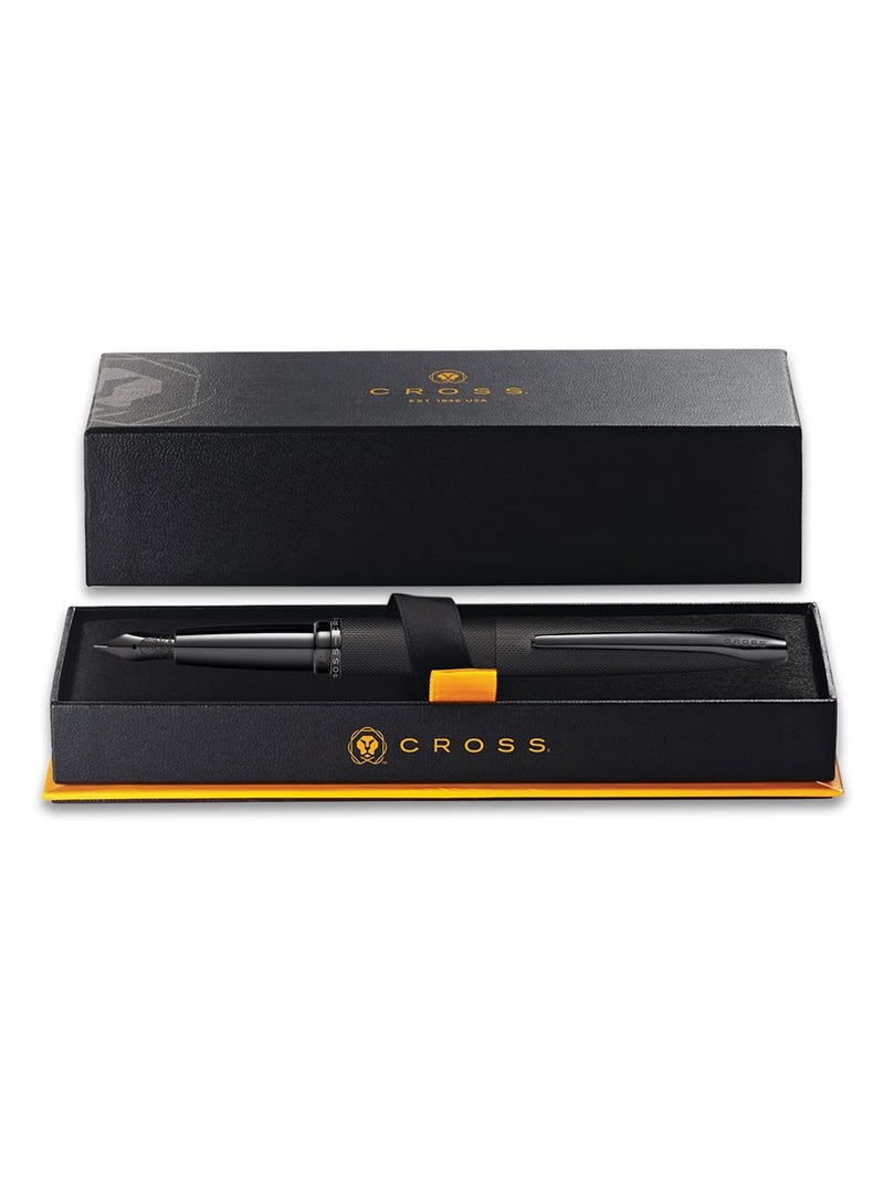 Cross ATX® Brushed Black With Machine-Turned, Diamond-Pattern Engraving and Polished PVD Appointments - Stainless Steel Medium Nib Fountain Pen - Image 3