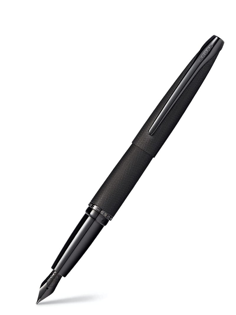 Cross ATX® Brushed Black With Machine-Turned, Diamond-Pattern Engraving and Polished PVD Appointments - Stainless Steel Medium Nib Fountain Pen - Image 2