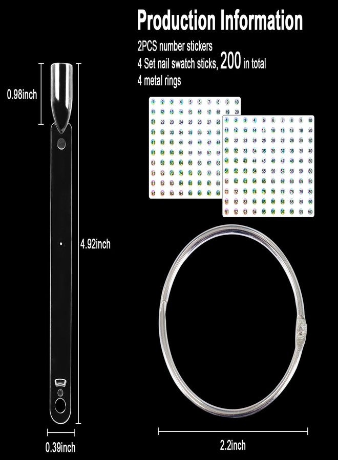 Allstarry Pack of 200 Clear Nail Swatch Sticks with Ring and Numbered Tip Flat Head Shaped Nail Art Polish Display Tips, False Nail Sample Sticks, Sacks of Transparent Nail Practice Tips for Manicure - Image 2