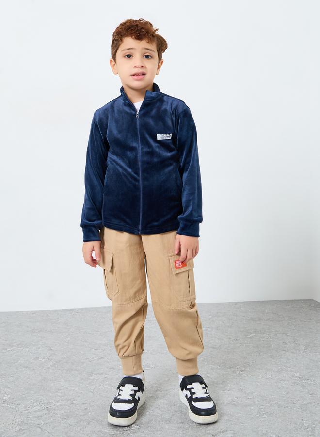 Styli Boys Navy Velvet Zip-Up Jacket with Badge Detail - Image 2