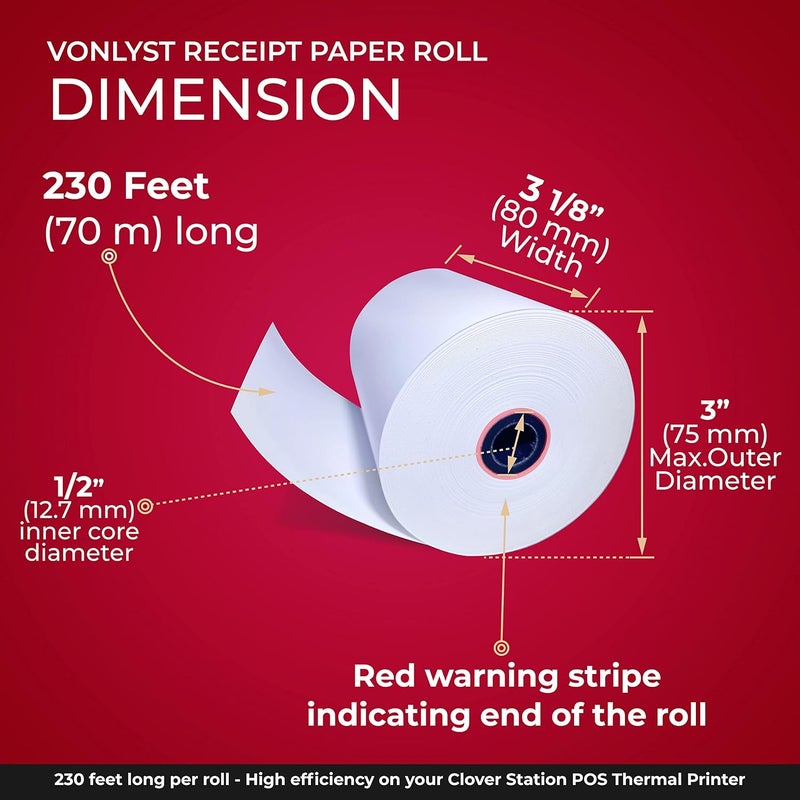 Vonlyst Thermal Receipt Paper Rolls 3 1/8" x 230' for Clover Station (06 rolls) - Image 3