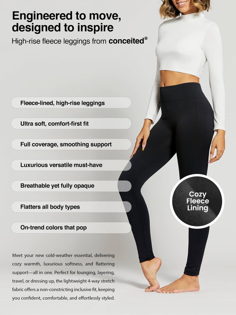 Conceited Fleece Lined Leggings Women - Warm - Winter - Women's Tights - Available in Plus Size - Black Ribbed - Small - Medium - Image 2