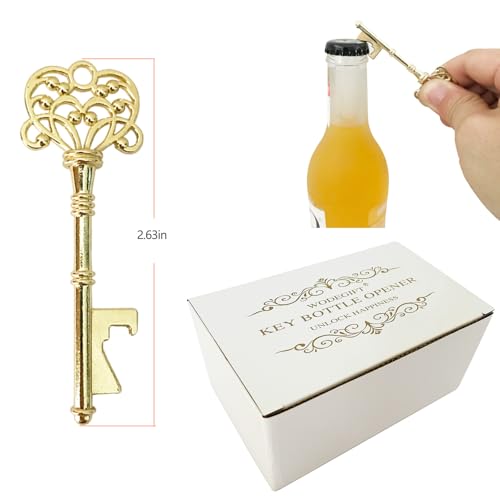 WODEGIFT 100 PCS Key Bottle Openers,Vintage Skeleton Key Bottle Opener,Wedding Favors Bottle Opener with Tag Cards and Key Chains(Gold) - Image 2