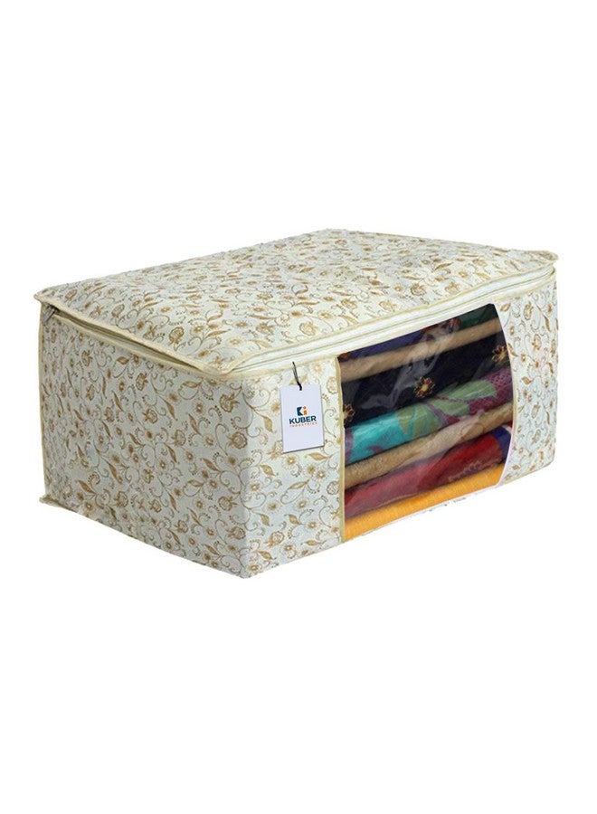 Kuber Industries Foldable saree covers with Zip|Non Woven Clothes Organiser for wardrobe |Metalic Print With Transparent Window|Suitable for Lehenga, Suit, Dress|Pack Of 3 (Brown & Cream) - Image 2