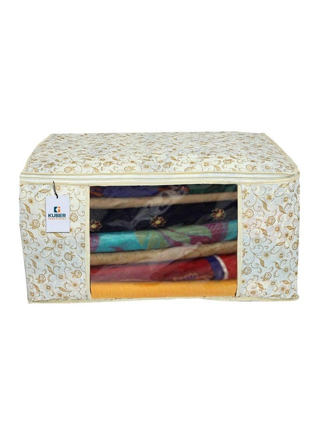 Kuber Industries Foldable saree covers with Zip|Non Woven Clothes Organiser for wardrobe |Metalic Print With Transparent Window|Suitable for Lehenga, Suit, Dress|Pack Of 3 (Brown & Cream) - Image 3