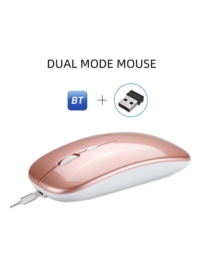 Dual Mode Wireless USB Optical Mouse for Laptop, Bluetooth Mouse Rechargeale Compatible with Macbook Pro/Air/Mac/iPad/Chromebook/Computer, Rose Gold
