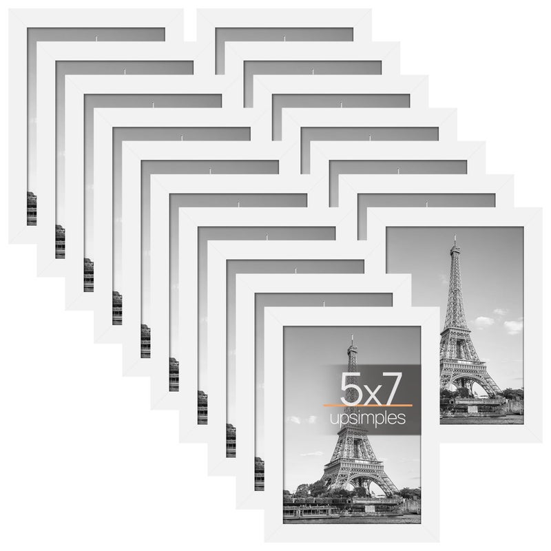 upsimples 5x7 Picture Frame with Real GlassBulk Photo Frames for Wall or Tabletop DisplaySet of 17White