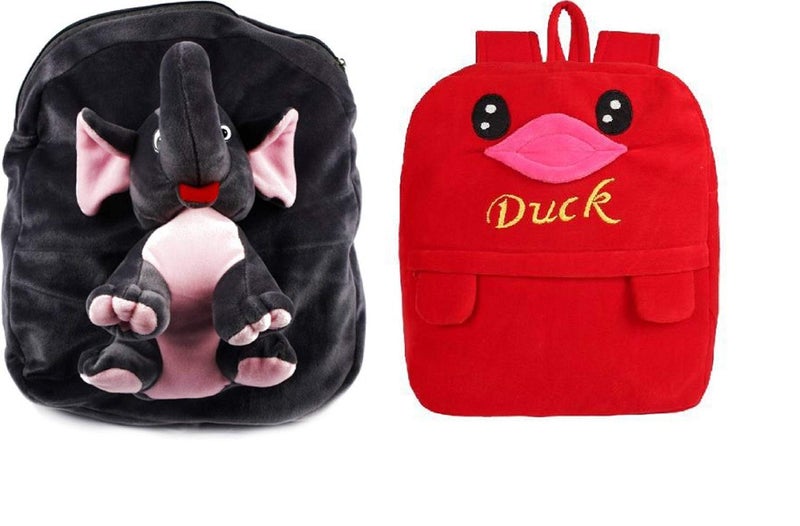 blue tree School Bag For Kids Soft Plush Backpack Combo Cartoon Bags Mini Travel Bag for for Girls Boys Toddler Baby (Full Body Elephant & Red Duck) - Image 4