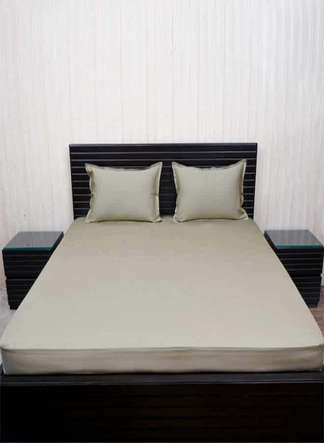 Dash And Twine Royal King Sized Beige Cotton Bedsheet with Matching Pillow Covers and Smooth Premium Finish  - Image 1