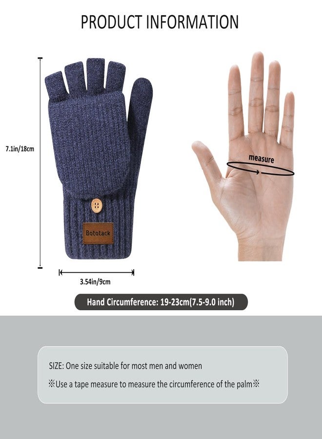 Bototack Winter Knitted Fingerless Gloves Mittens for Women, Navy, One size - Image 4