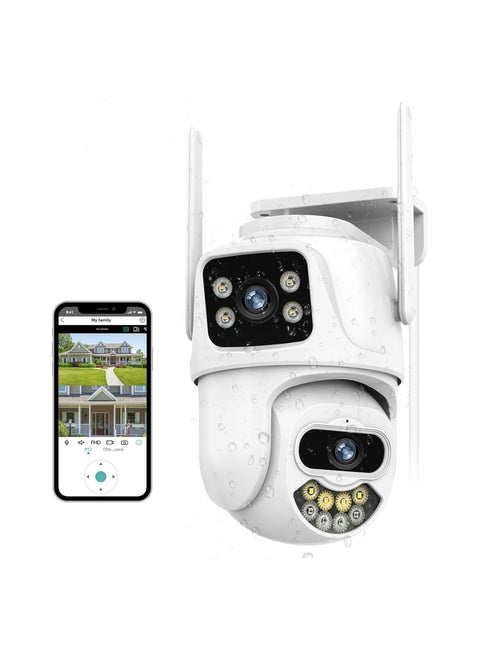 Security Cameras Outdoor 6MP Dual Lens PTZ WiFi Outside Camera Wired for Home Motion Detection Human Tracking Color Night SD/Cloud Storage IP66 Waterproof 2-Way Talk 24/7 Recording