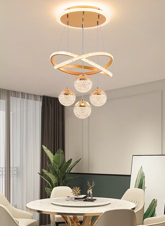 Sumkyle Modern and luxurios chandelier, LED chandelier with 3 lighting colors, golden pendant lamp with balls LED cross-shaped rings, indoor golden lighting - Image 2