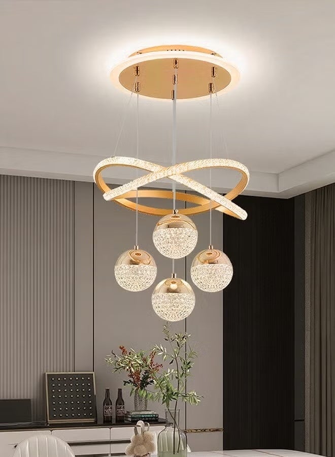 Sumkyle Modern and luxurios chandelier, LED chandelier with 3 lighting colors, golden pendant lamp with balls LED cross-shaped rings, indoor golden lighting - Image 4