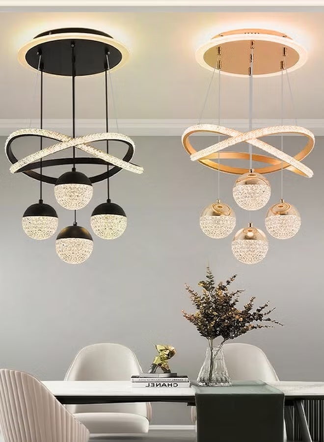 Sumkyle Modern and luxurios chandelier, LED chandelier with 3 lighting colors, golden pendant lamp with balls LED cross-shaped rings, indoor golden lighting - Image 5