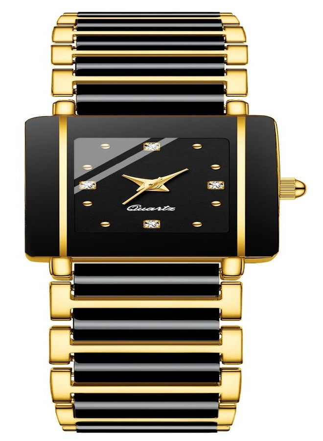 BESTKANG Vintage Square Ceramic Ladies Quartz Watch with Diamond Accents, Waterproof, Elegant Women's Wrist Watch, Black Gold, fashion - Image 1