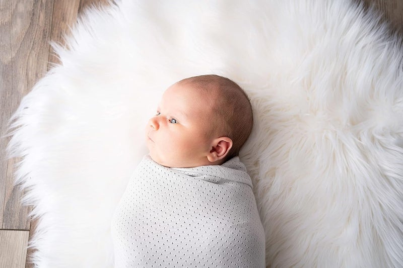 Woombie Organic Baby Swaddling Blanket Lightweight Breathable Swaddle Baby Receiving Blanket Powder Gray 44 x 44 inches - Image 5