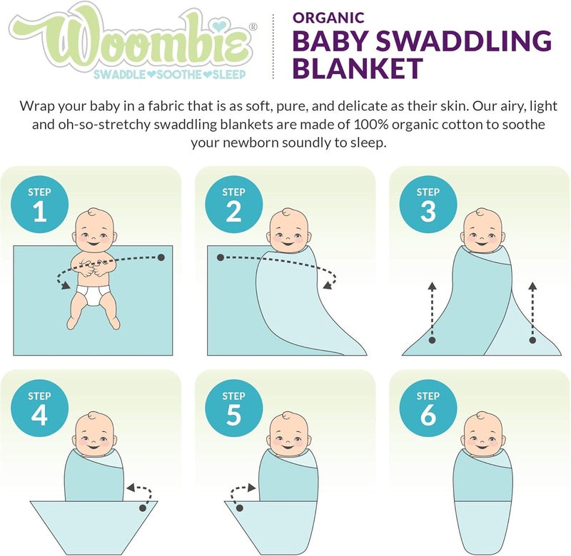 Woombie Organic Baby Swaddling Blanket Lightweight Breathable Swaddle Baby Receiving Blanket Powder Gray 44 x 44 inches - Image 2