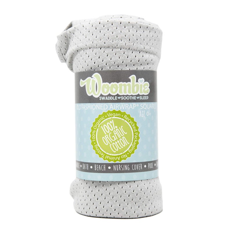 Woombie Organic Baby Swaddling Blanket Lightweight Breathable Swaddle Baby Receiving Blanket Powder Gray 44 x 44 inches - Image 1