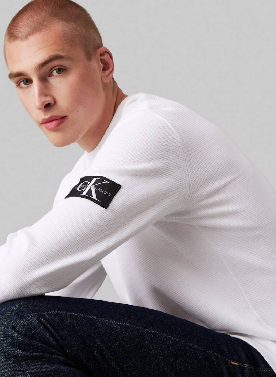 Calvin Klein Jeans Slim Cotton Waffle Long Sleeve T-Shirt