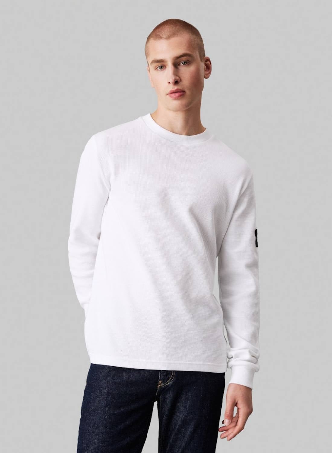 Calvin Klein Jeans Slim Cotton Waffle Long Sleeve T-Shirt