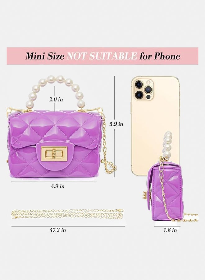 FashionabSmall Lolly Crossbody Bag for Kids Girls Women Faux PVC Quilted Top Handle with Pearl Gold Chainle Crossbody bag  - Image 5